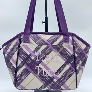 Thirty-One Lunch Break Thermal Tote Shoulder Bag Plum Plaid Insulated Treat Time